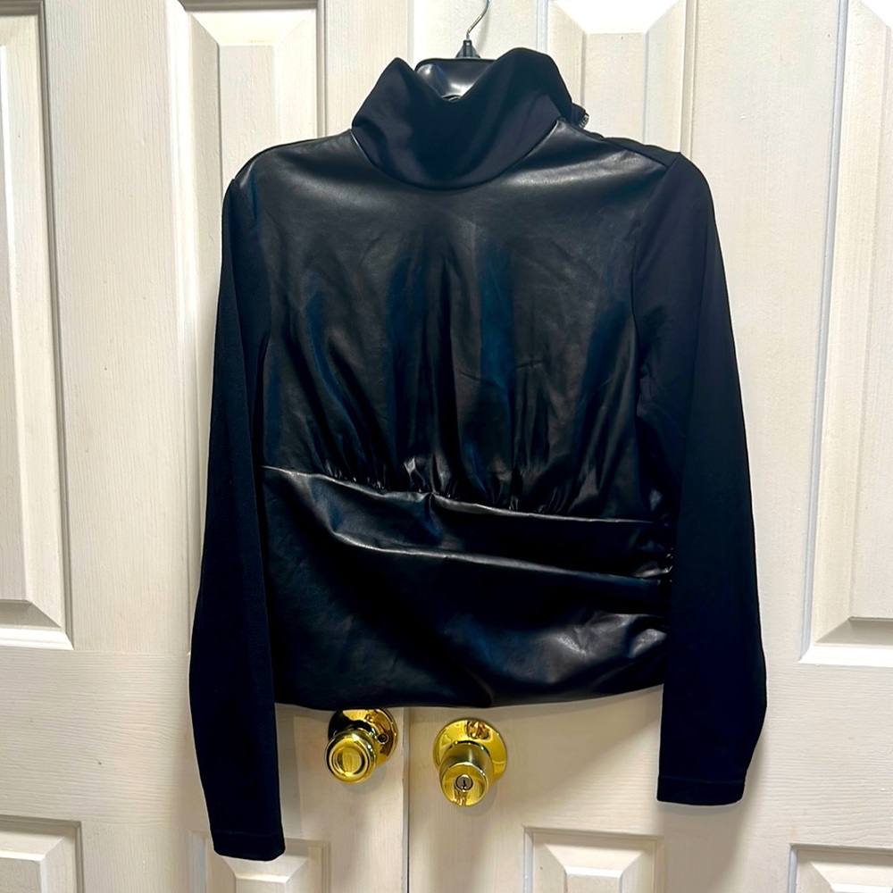 Leather & Cotton Long Sleeve Blouse